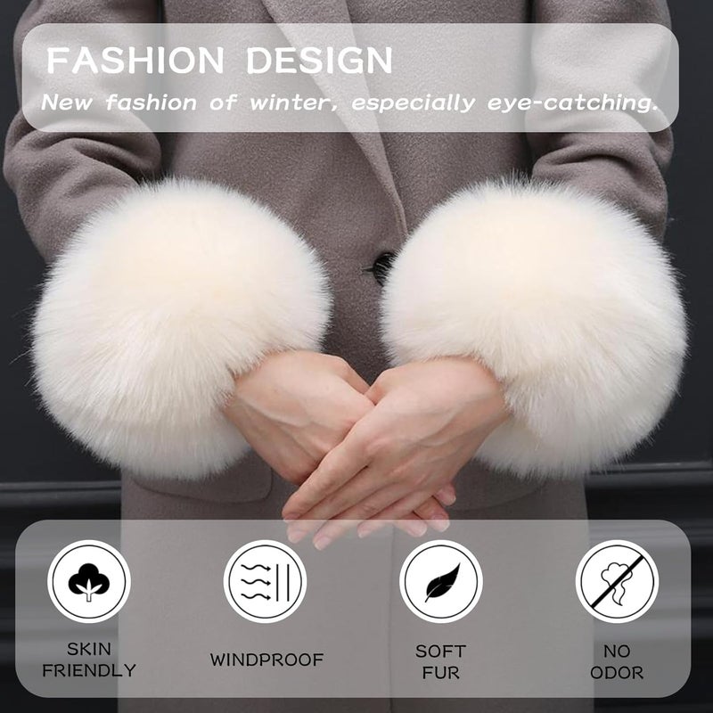 Peecabe Winter Women Fuzzy Arm Warmers Girls Faux Fur Short Wrist Cuffs Fluffy Soft Wrist Cover Ankle Warmer - Image 2